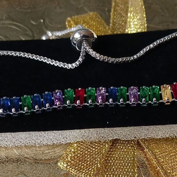 Rainbow Gemstones Sterling Silver Adjustable Bracelet - Picture 4 of 10